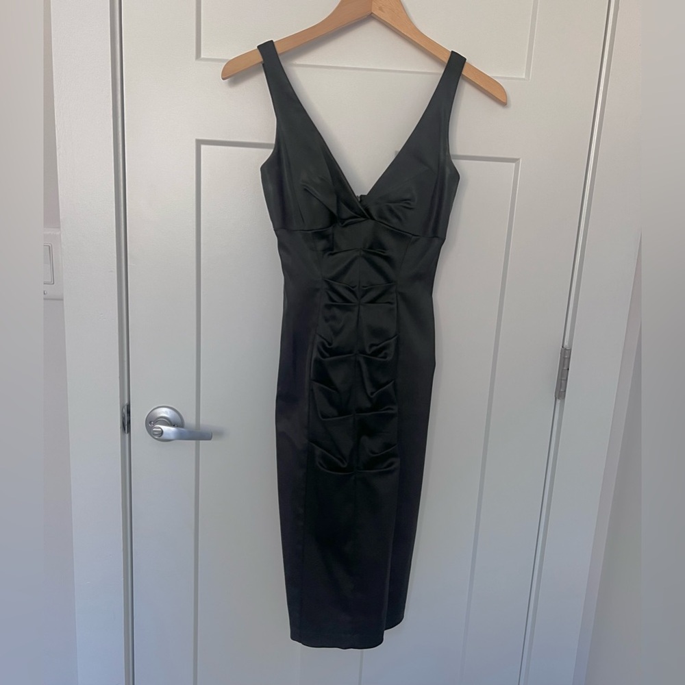 Cache Black Satin Dress with Front Ruching size 4